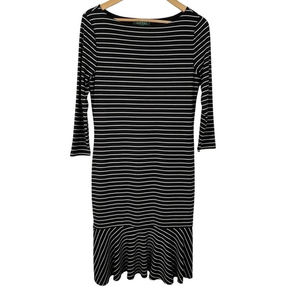 Lauren Ralph Lauren Black & White Striped Dress Size Medium - Picture 1 of 10